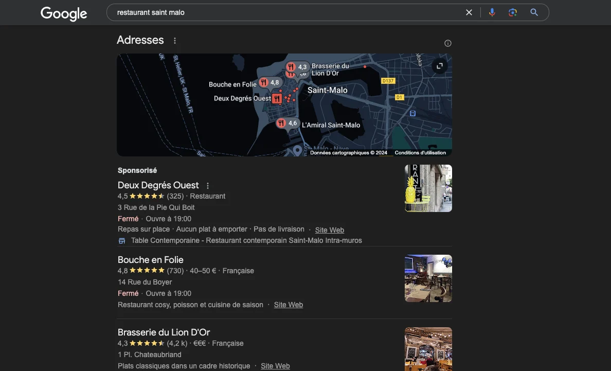 Liste Google Maps des restaurants à Saint-Malo